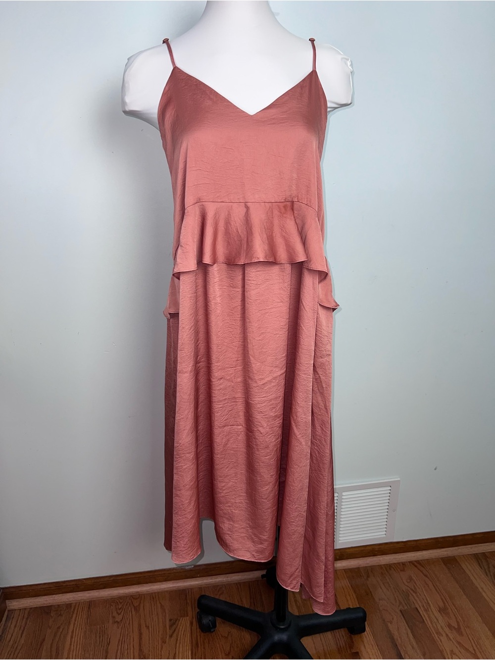 HATCH Dusty Rose Satin Ruffle Maxi Dress Maternity Size 1 Small